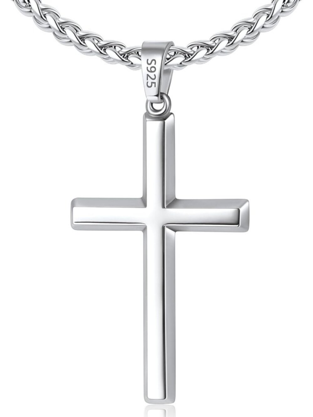 Men's 925 Sterling Silver Cross Necklace, Gold Plated with Wheat Chain, Gift
